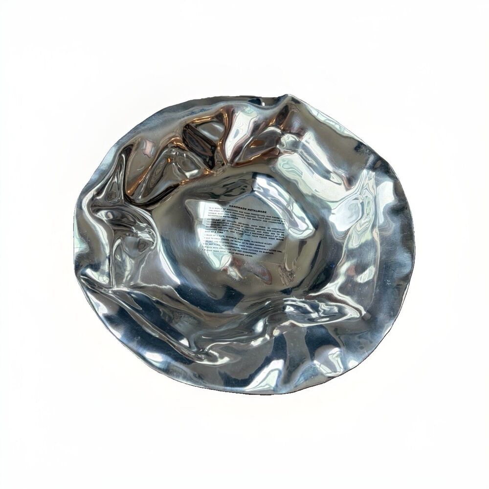 Beatriz Ball Handcrafted Aluminum Serving Bowl Wavy Metallic Crumpled Metalware